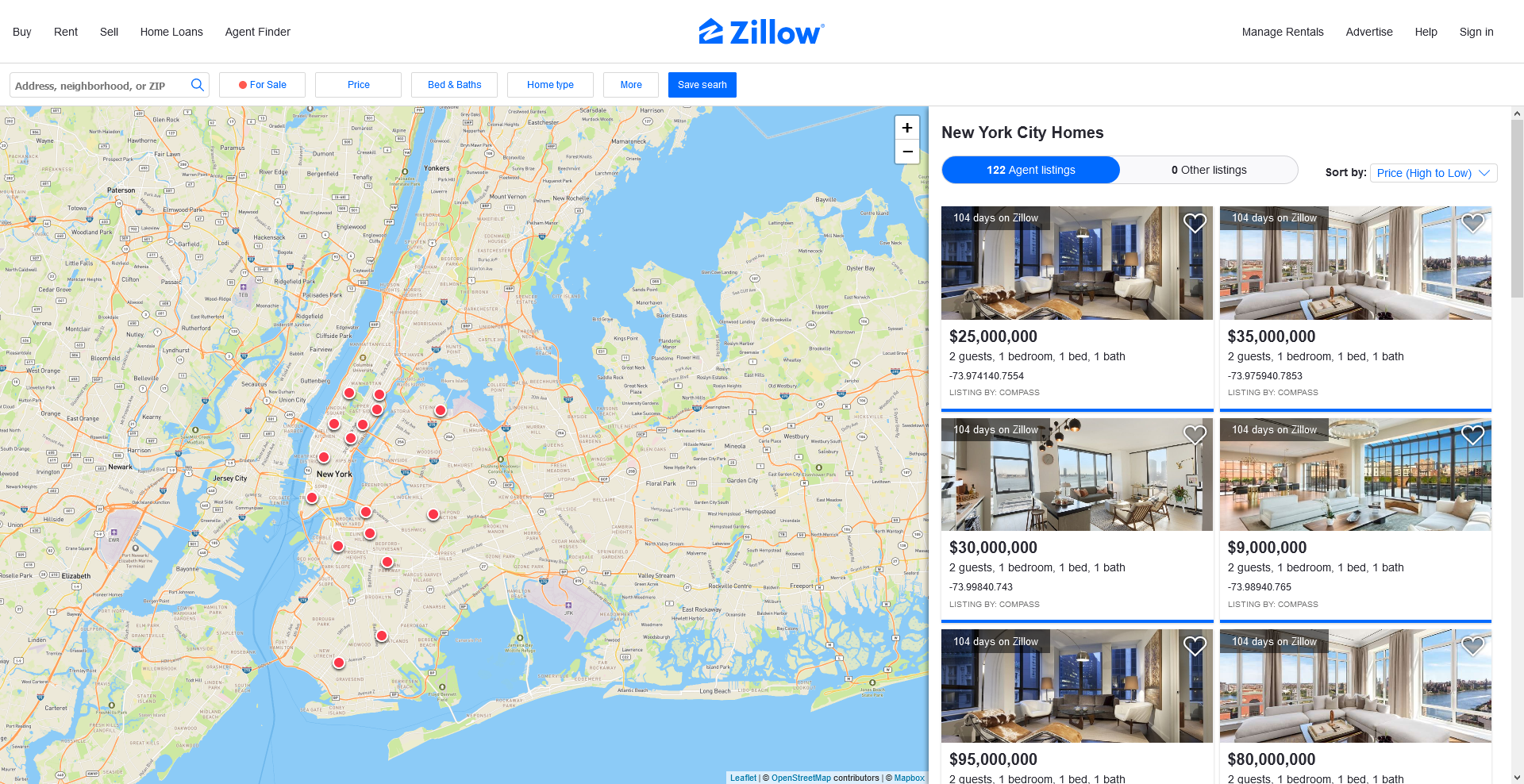 UI clone of Zillow's main page.